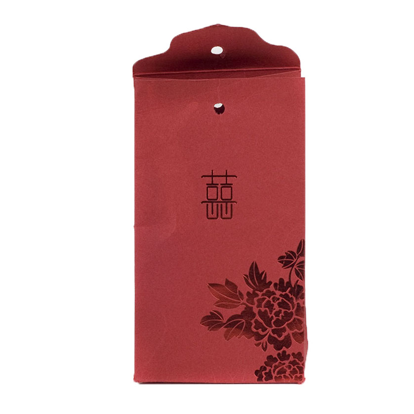 結婚糖果紙(zhǐ)袋 紅(hóng)卡紙(zhǐ)燙紅(hóng)金(jīn) 綁絲帶