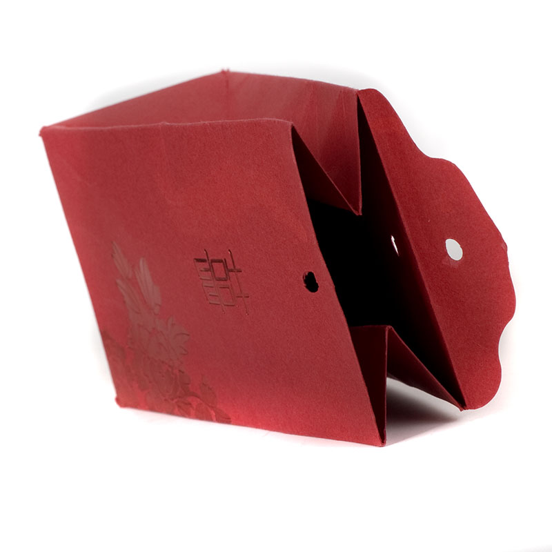 結婚糖果紙(zhǐ)袋 紅(hóng)卡紙(zhǐ)燙紅(hóng)金(jīn) 綁絲帶